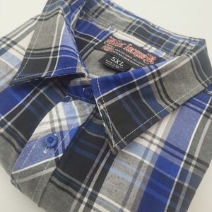 Blac Lacquer Mens 5XL Shirt Plaid Short Sleeve Button Up Blue Black White Grey